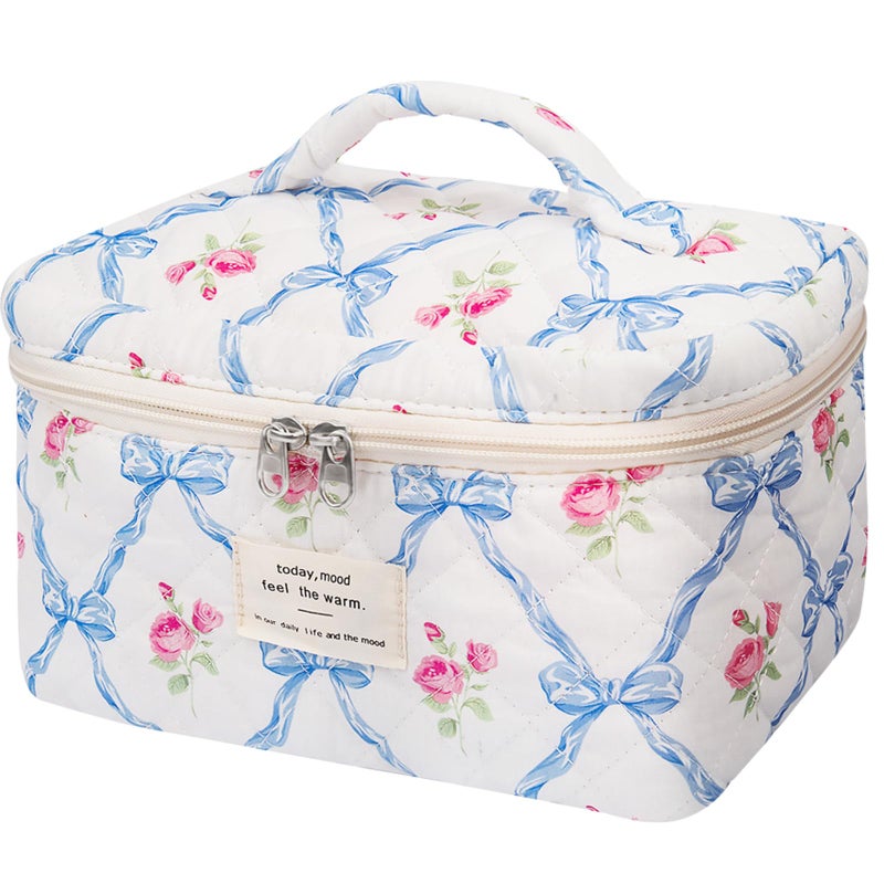Gosect Large Makeup Bag  Cute Cosmetic Bag for Women Girls  Floral Coquette Aesthetic Toiletry Bag  Travel Make Up Organizer Bag (Blue Butterfly) - Image 1